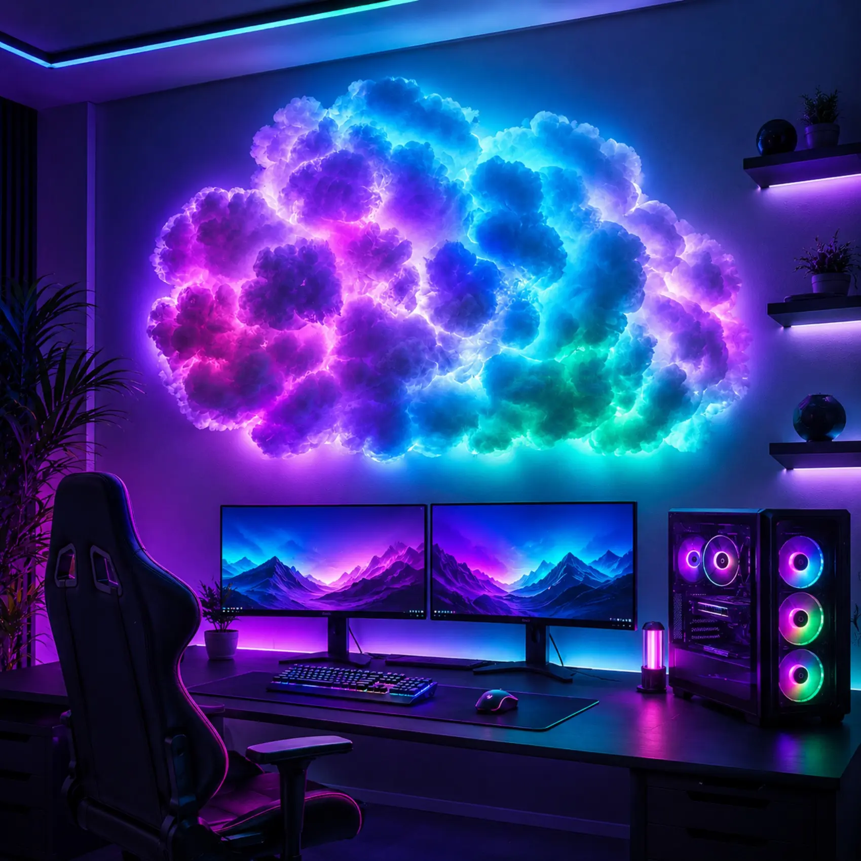 Smart RGB LED Strip Lights, 3D Thundercloud Lamp, Music Sync, Color Changing, USB Powered, Wall/ceiling Mount, Dreamy Atmosphere Light