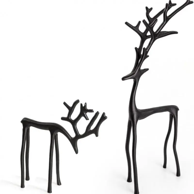Set of 2 Rein deer Statues, Alloy Christmas Figurines, Deer Sculptures, Holiday Decorations, Festive Home Ornament