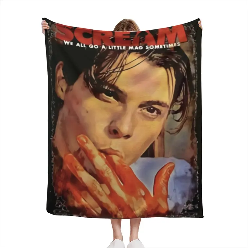 Scre-am Vintage Billy Loomis Blood Hands Graphic Throw Blanket Spooky Horror Film Fan Soft Warm Fleece Blanket Bed Couch Sofa Decor Inch