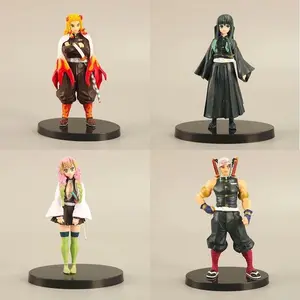4PCS Demon Slayer Hashira Figures Set Anime Character Dolls Kyojuro Muichiro Mitsuri Uzui Decoration Ornament for Home Office