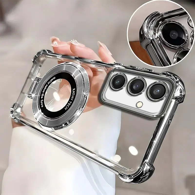 Suitable for [Galaxy S24 Fe] high-end phone case, Electroplated Luxury Clear Phone Case with Ring Stand Holder 4-Corner Shockproof Camera Protective Cover 952