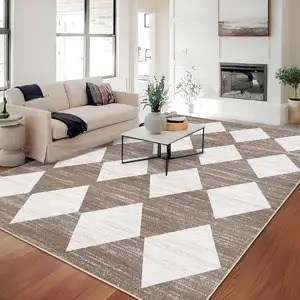 GARVEE8x10 Rugs Washable Checkered Rug, Modern Neutral Living Room Rugs, Stain-Resistant Large Washable Plaid Carpet for Hardwood Floor Under Dining Table Bedroom Farmhouse Home Office,Brown