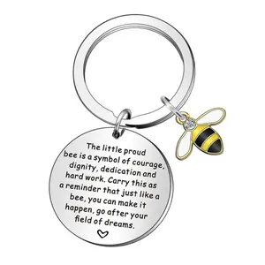 Inspirational Bee Keychain for Women Men • Empowerment Quote "Go After Your Field of Dreams" Keyring Graduation New Job Encouragement Gift