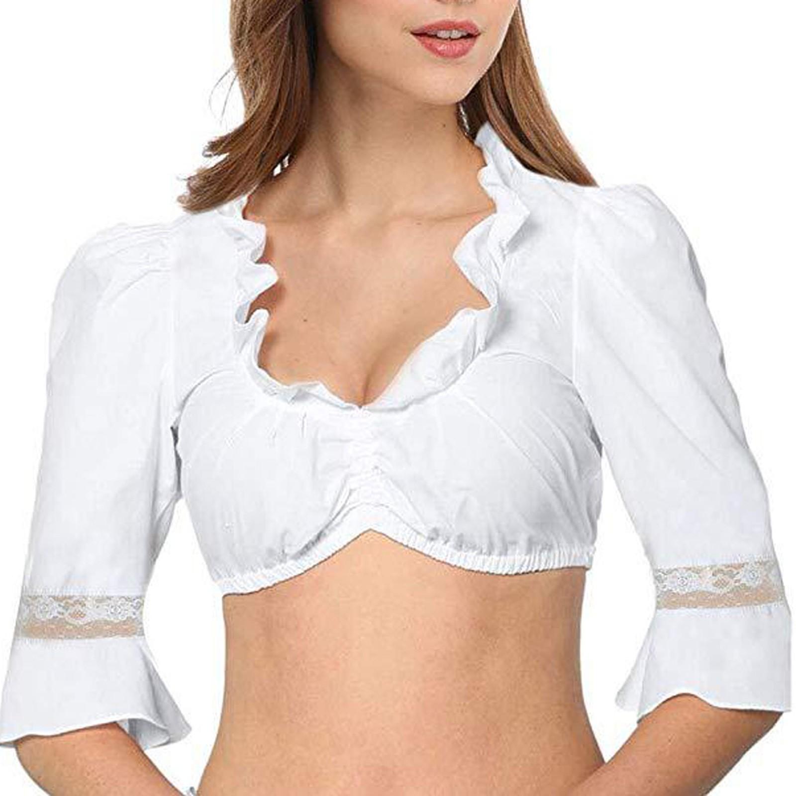 Women's Traditional Dirndl Blouse For Bavarian Oktoberfest Costumes Ruffles V Neck Crop Top Beer Festival Tops And Blouses