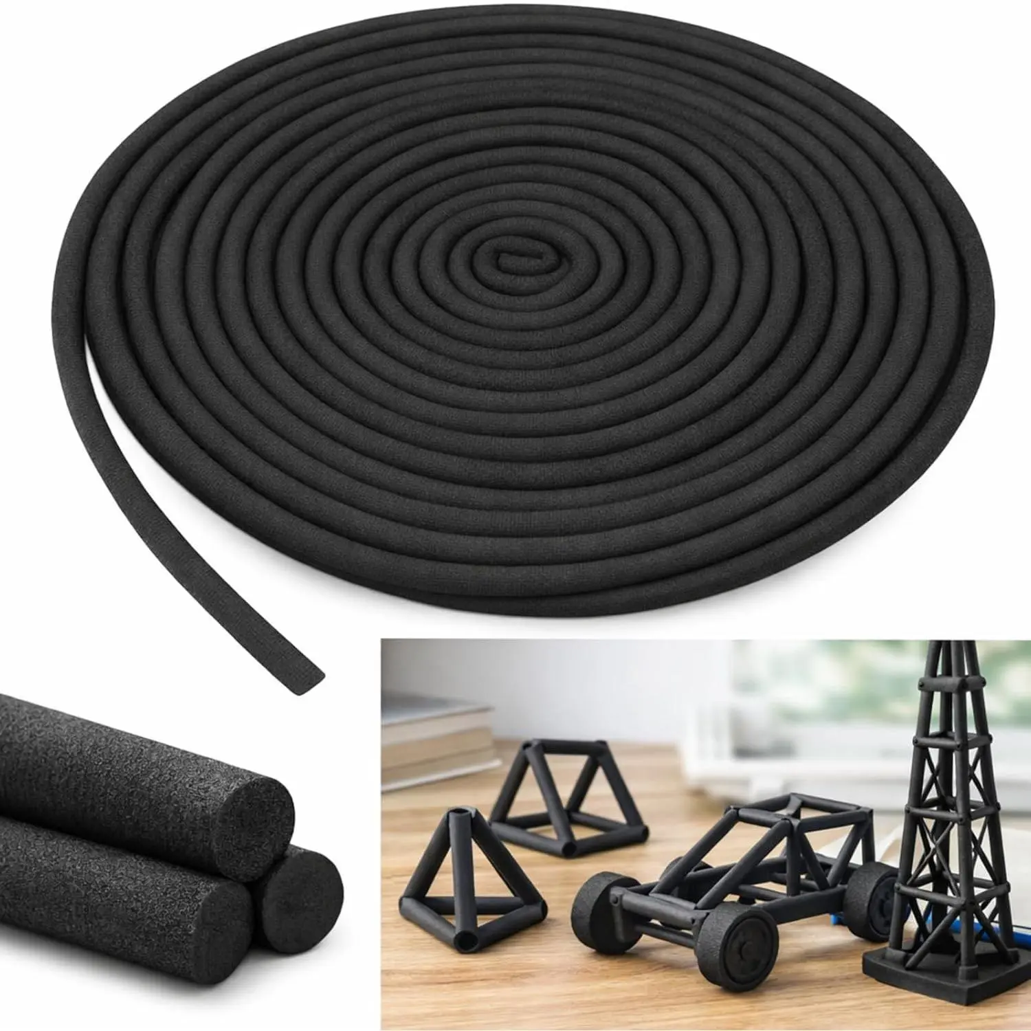 5/8 Inch x 40 Ft Black Foam Noodles Versatile Pool Foam Tubes Cylinder Rods for Modeling, DIY Arts and Crafts Supplies