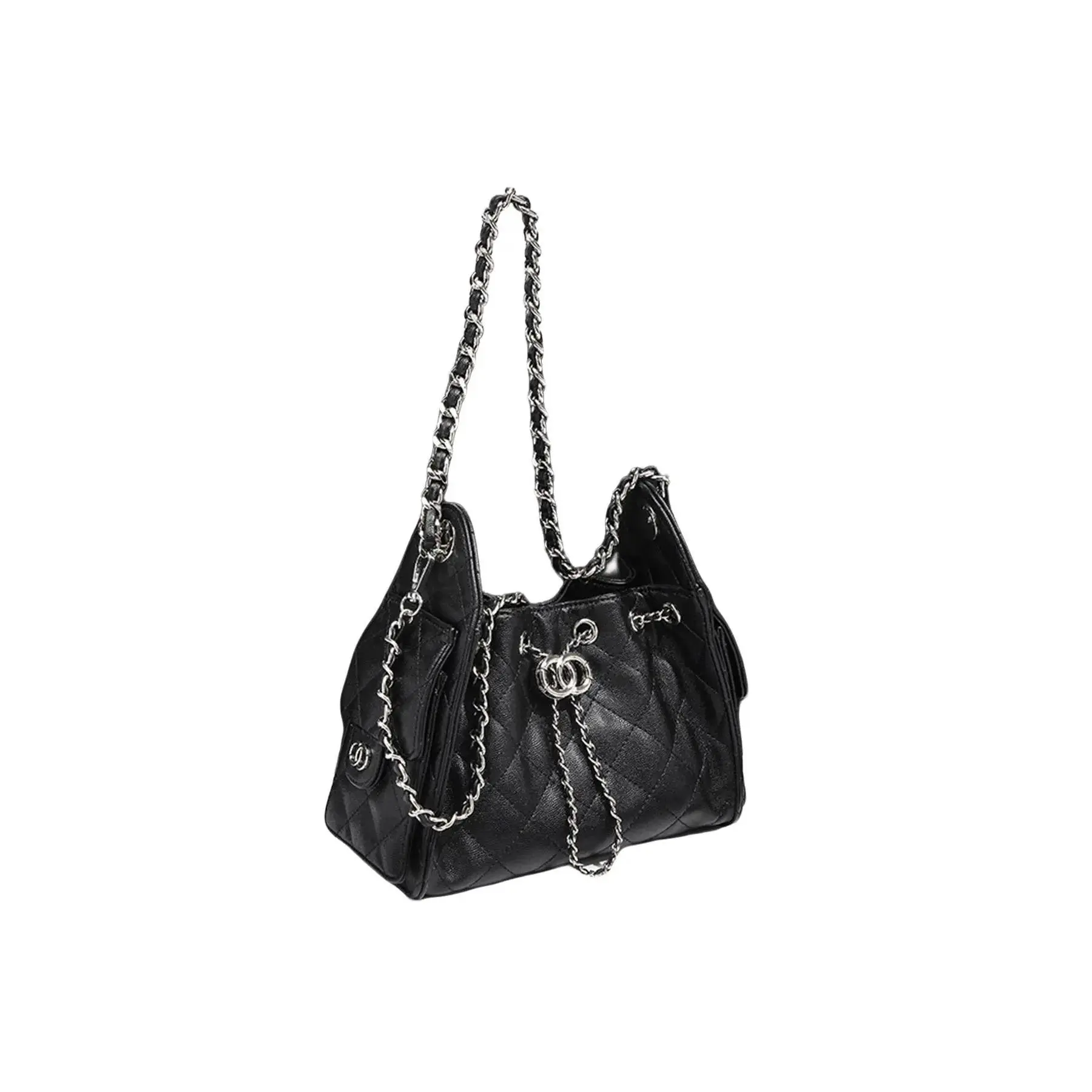 New Textured Diamond Drawstring Chain Bucket Bag, Vintage Underarm Women's Purse, Fashion Shoulder Bag, Stylish Handbag, Crossbody With Chain，，。，。，，
