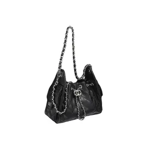 New Textured Diamond Drawstring Chain Bucket Bag, Vintage Underarm Women's Purse, Fashion Shoulder Bag, Stylish Handbag, Crossbody With Chain，，。，。，，