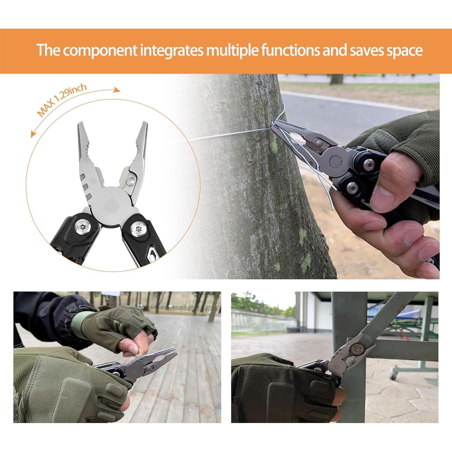 14-in-1 Adjustable Wrench Multitool EDC, Compact Multi Tool with Pliers, , , Screwdrivers, 30Cr13 Stainless Steel Tool for  Repair, DIY, Camping, Hiking, and Outdoor Use