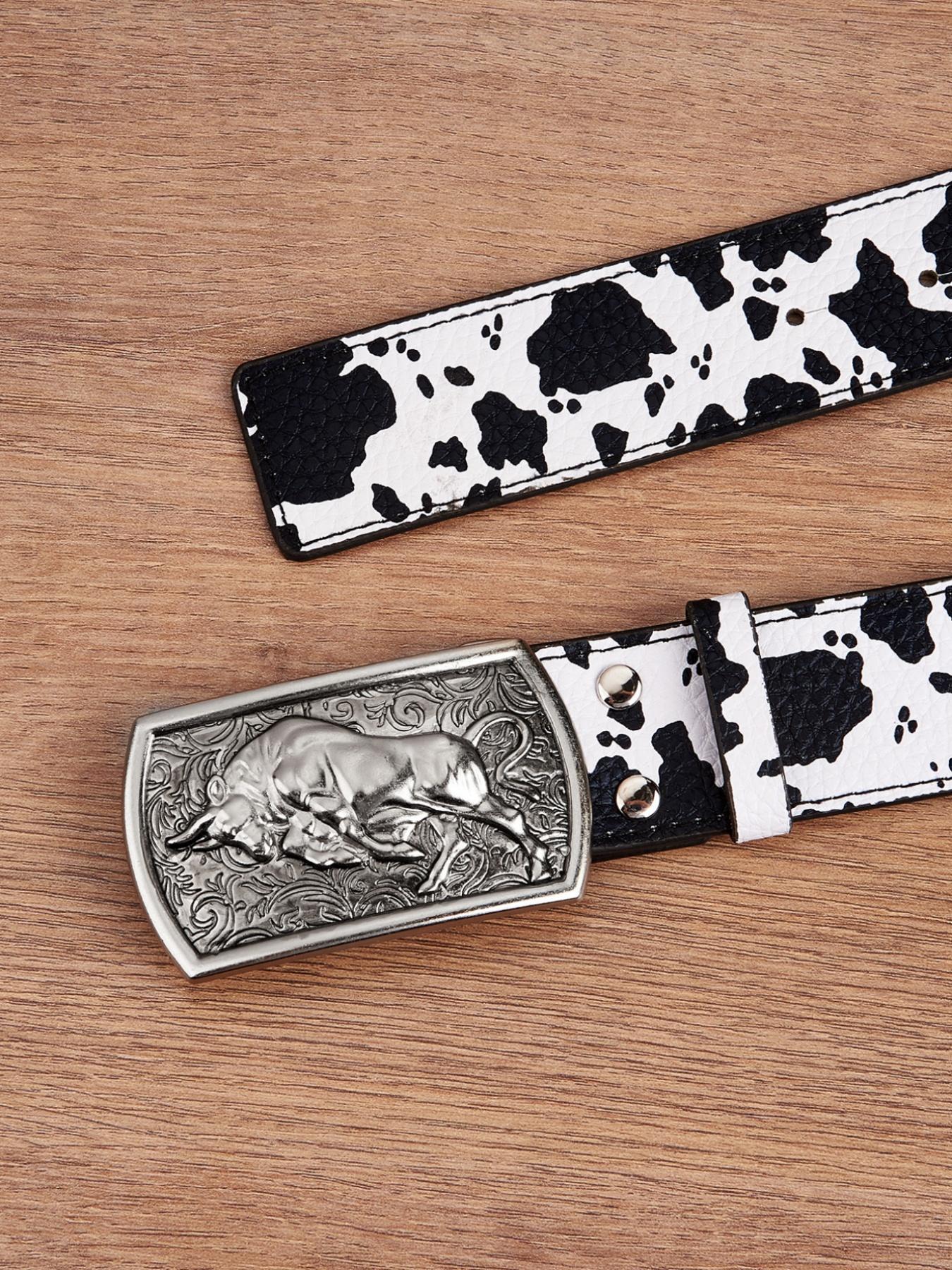 Women's Cow Pattern Metal Buckle Belt, Fashionable Bull Decor Western Belt for Jeans & Dress, Casual Waistband for Daily Use