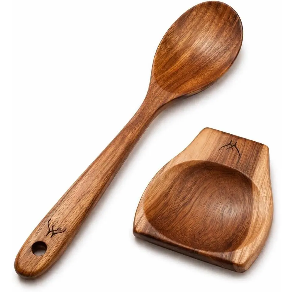 Teak Wooden Spoon for Cooking With Teak Spoon Rest - Made of   Teak