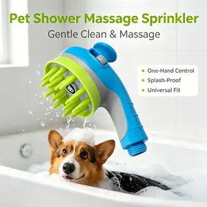 Pet Shower Sprayer with Silicone Brush, Indoor & Outdoor Dog Washing Shower Head, One Touch Water Control Pet Grooming Bath Tool, Universal G1/2 Thread Portable Dog Washer for Puppies & Large Dogs