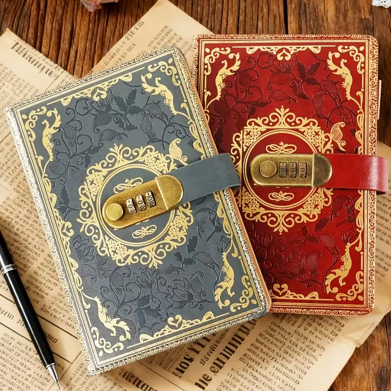 A5 retro style password lock notebook-thick gorgeous design, business or personal use-the ideal choice for students and professionals. Notebook For School