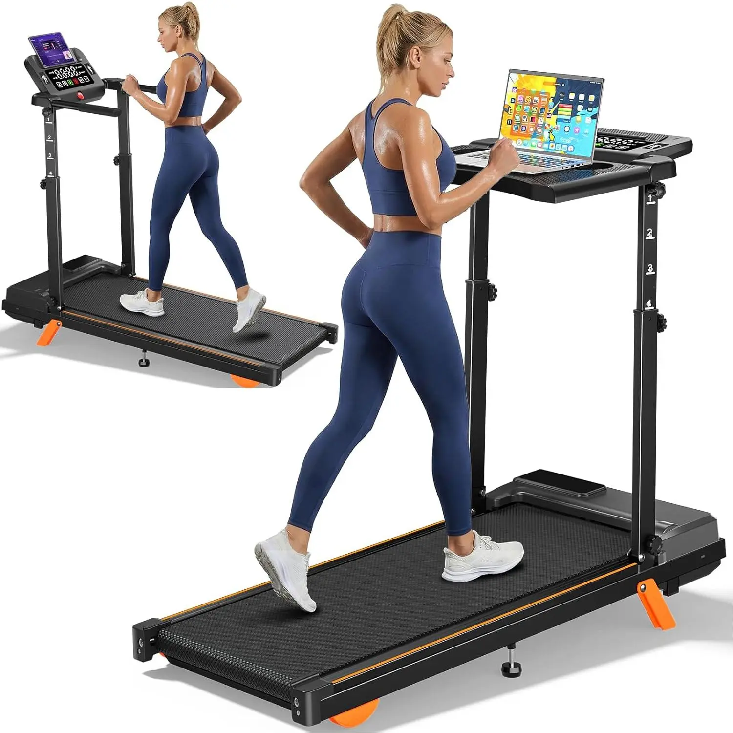 Walking Pad Treadmill with Desk Workstation, 12% Incline Treadmills for Home Office, 350lbs Capacity, 3.5HP