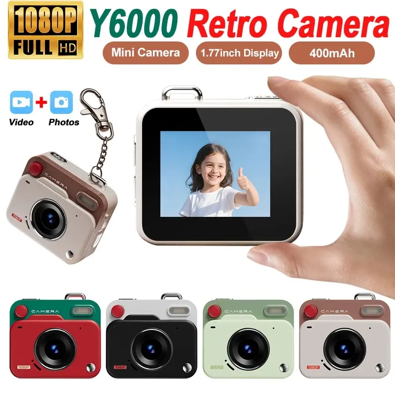 Y6000 Thumb Camera HD 1080P Retro Mini Camera Portable With Screen  Flash Lamp Cam Outdoor Travel Photo Recorder CCD Digital Cam