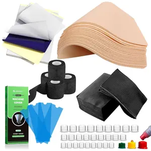 Professional Tattoo Practice Kit for Beginners 614Pcs Realistic Training Set with 10 Fake Skin 50 Transfer Paper 200 Machine Covers 4 Grip Tape 50 Dental Bibs & 300 Ink Caps Tattoo Supplies