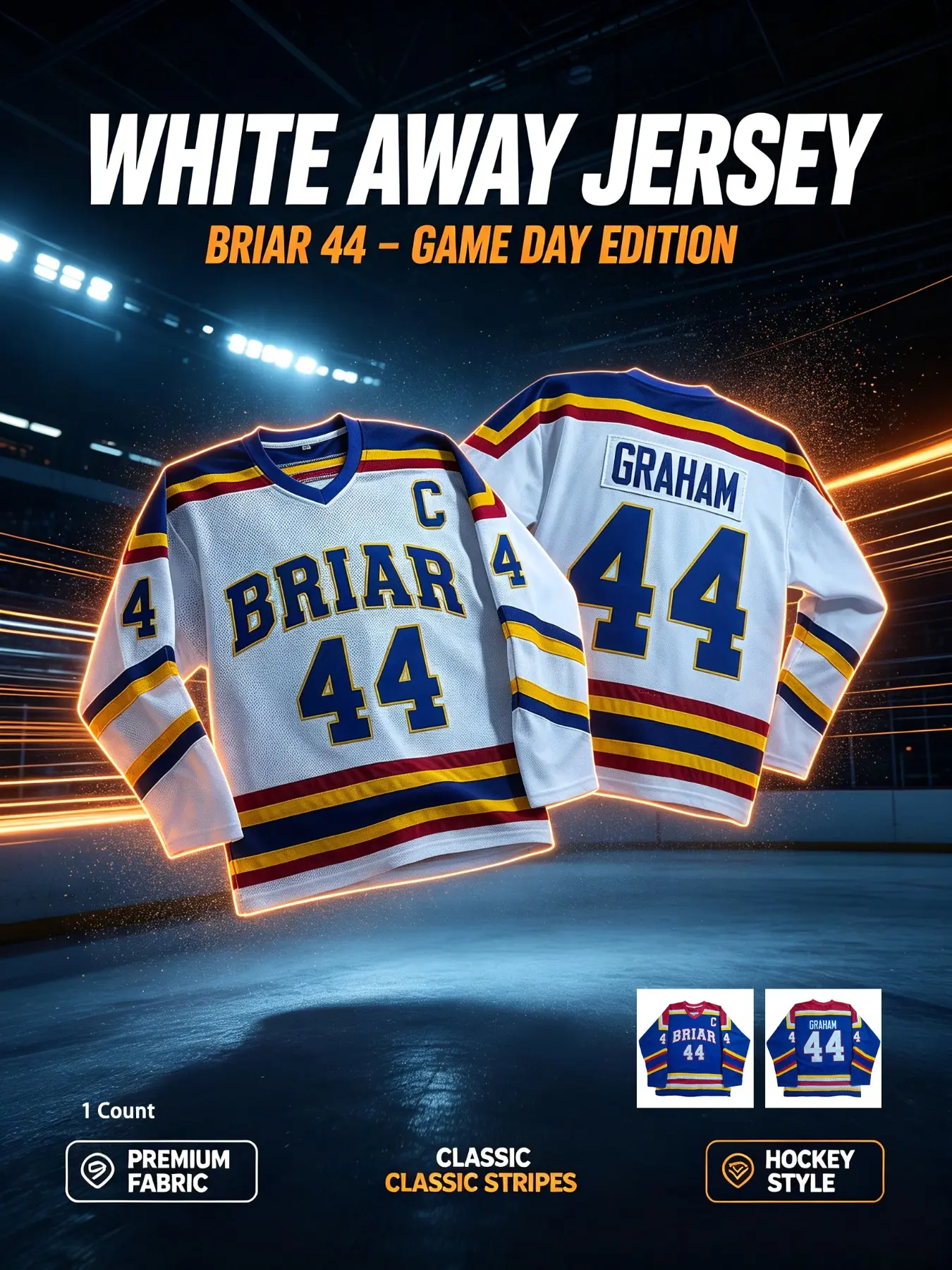 Men's Blue and White Hockey Jersey - Embroidered Name and Number, Blair University #44 Garrett Graham Hockey Jersey, Off-court Loose Fit Street Vintage Streetwear Unisex Long Sleeve Top, Athletic Fashion, Loose Fit, Suitable for Hockey, Christmas, Parties