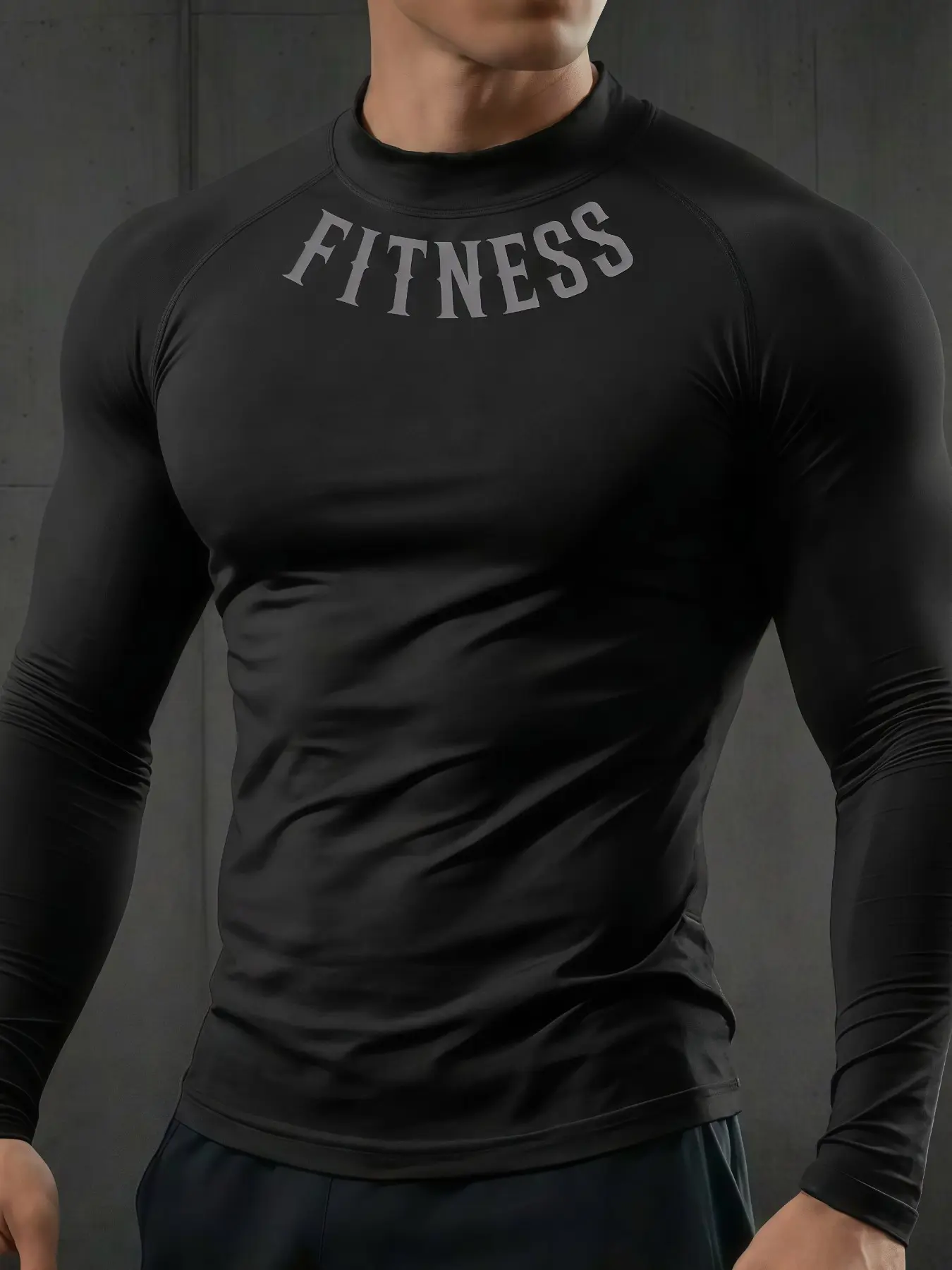 1 Pack Men's Compression Long Sleeve Shirt Black Mock Neck Fitness Graphic Muscle Fit Base Layer Quick Dry Workout Tee for Running Training.
