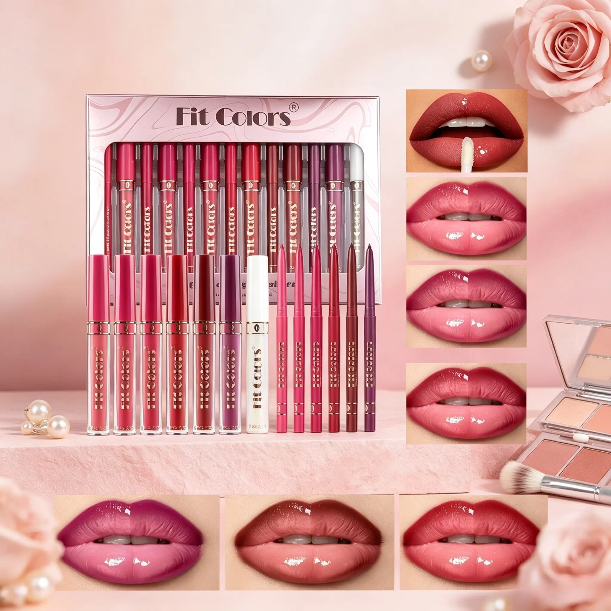 Full shade Fit Colors, Lip Products Makeup, 13 matte lip set with matched lipstick and liner, smooth matte finish, mask-proof transferless wear. Universal shades for cool & warm skin, practical lip set for gifting and beginner practice