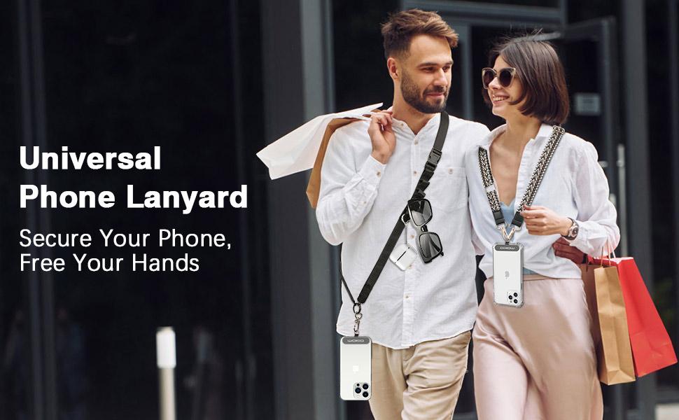 MoKo Universal Phone Lanyard - Adjustable Nylon Crossbody Strap with Detachable Patch Hands-Free for iPhone & Most Smartphones - Black - Army Green