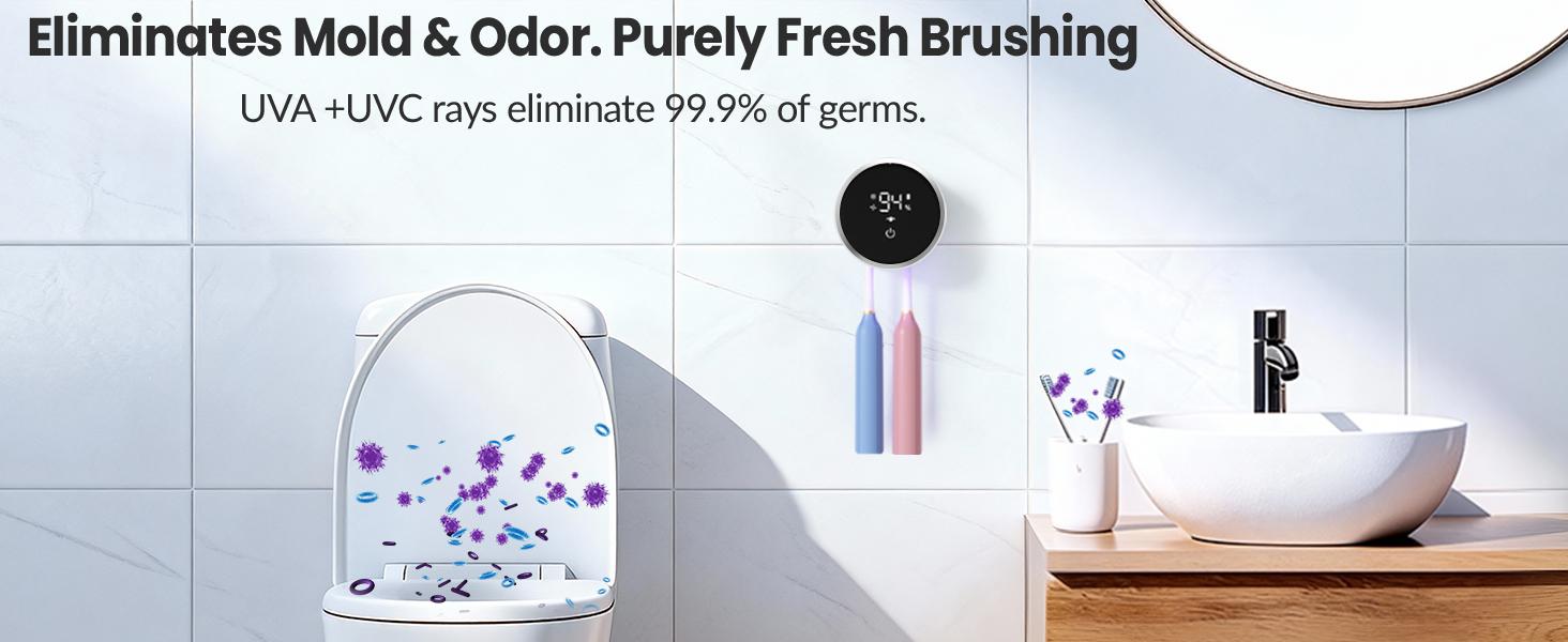 Toothbrush Sanitizer and Holder, Toothbrush Holders for Bathroom, Tooth Brush Wall-Mounted Cleaner Organizer with Auto-Inductive Cover, Air Drying Fits Most Electric
