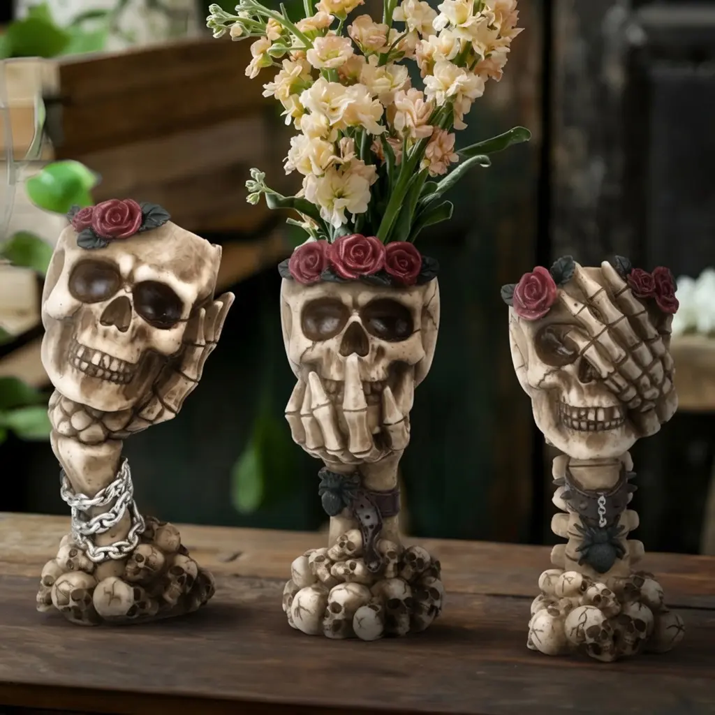 Skull Hand Vase - See No Evil Hear No Evil Speak No Evil Creative Desktop Decor, Artistic Flower Arrangement Ornament for Home
