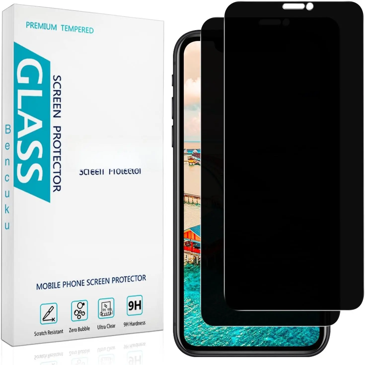 (2 Pack) Tempered Glass Screen Protector for iPhone 11/XR 6.1 Inch - 2-Piece Set, Anti-Spy, Anti-Scratch, Bubble, Dust-Free Electroplated Oleophobic, Touchscreen Compatible, Two Piece Set