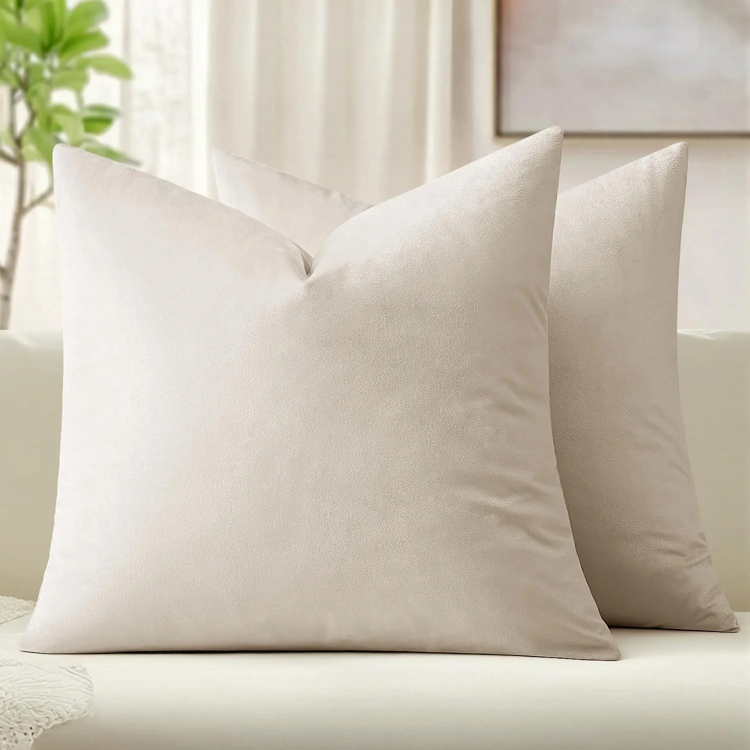 Velvet Throw Pillow Covers 22x22 Inch Pack of 2 White| Soft Decorative Pillow Covers, Decor, for Couch Chair Sofa Bedroom Livingroom