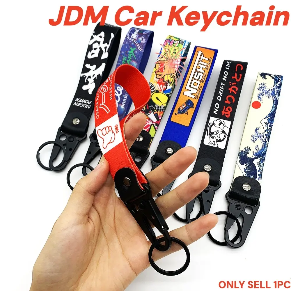 1 pc JDM Style Car Keychain Nylon Thermal Transfer Complete with a Wrist Lanyard Compatible with Cars,Motorcycles,Backpacks - Automotive Gift for JDM Fans & Japanese Culture Lovers.Trendy Accessory, Sturdy Keychain