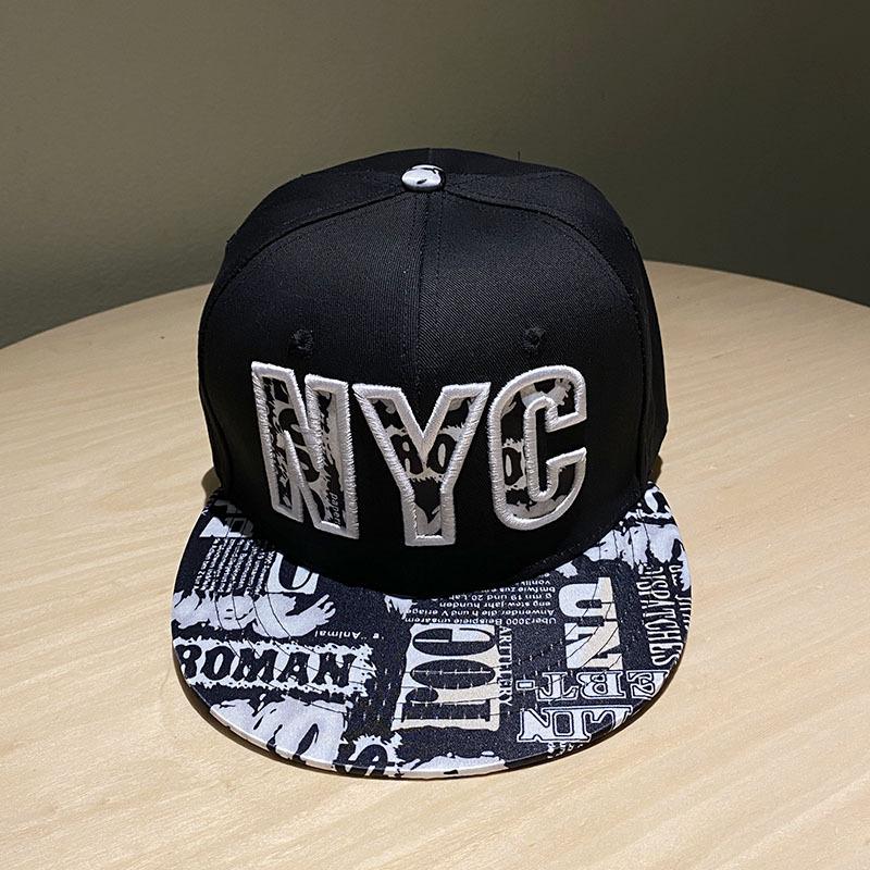 New cross-border trendy street hip-hop hat with letter print, flat brim, unisex, adjustable - NYC model