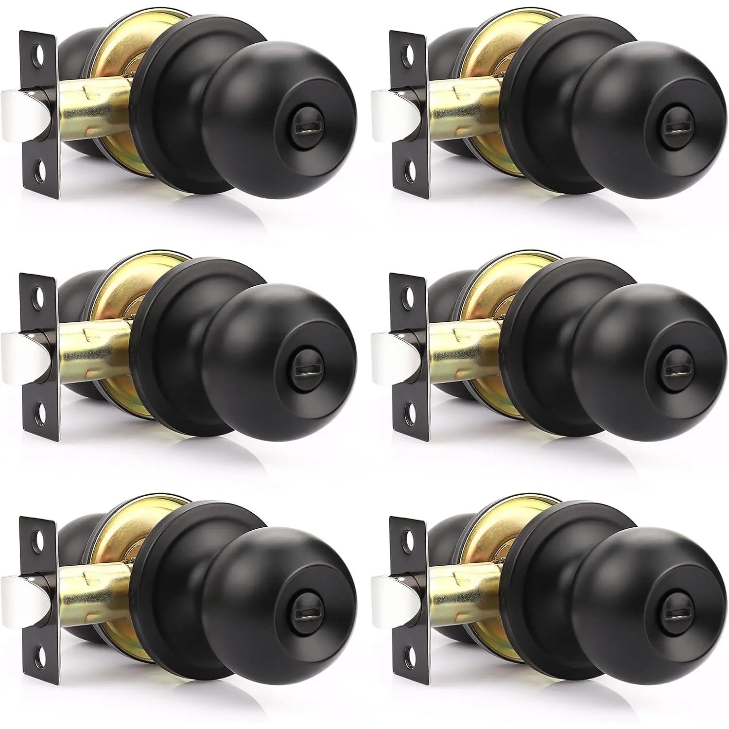 6 Pack Black  Door Knob Matte Black Door Knobs Interior Bedroom Door Knobs Black Interior  Door Knobs Bathroom Hardware Set Keyless Round Ball Doorknob for Indoor Bathroom Door