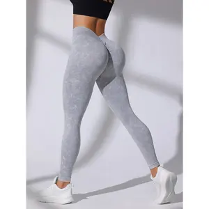 Women's V-Belted Matte Yoga Leggings, Stretch Polyamide 90% Elastane 10% Knit, Shirred Detail, Cropped Length, Elastic Waistband, All-Season Jegging, Yoga Pants