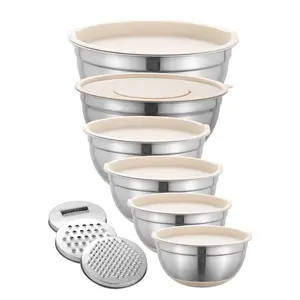 6-Piece Stainless Steel Mixing Bowls Set with Lids, Nested Storage Bowls, Large Capacity, Includes Graters, Kitchen Food Organizer