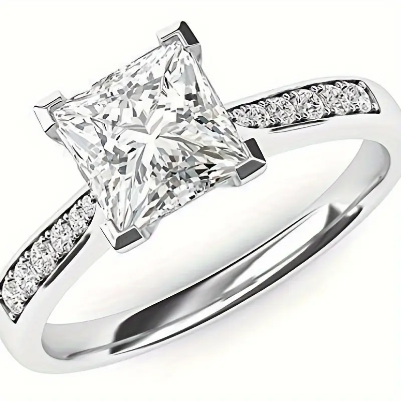 Sterling Silver Bohemian Style Princess Cut White Moissanite Engagement Ring, 1.5 Carat, for Party, Daily Wear, Christmas, Anniversary Gift