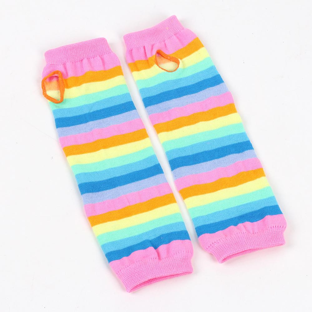 Rainbow Knitted Gloves Colorful Striped Long Sleeves Soft Stretchy Warm Handwear LGBTQ+ Pride Month Essential Vibrant Striped Knit Mitts for European & American Pride Parade Music Festival Holiday Party Cosplay Daily Casual Wear Lightweight Durable Fashio