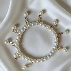 Romantic Gold Tone Pearl Drop Anklet  Dangle Imitation Pearl & Crystal Beaded Anklet For Women Daily & Beach Wear