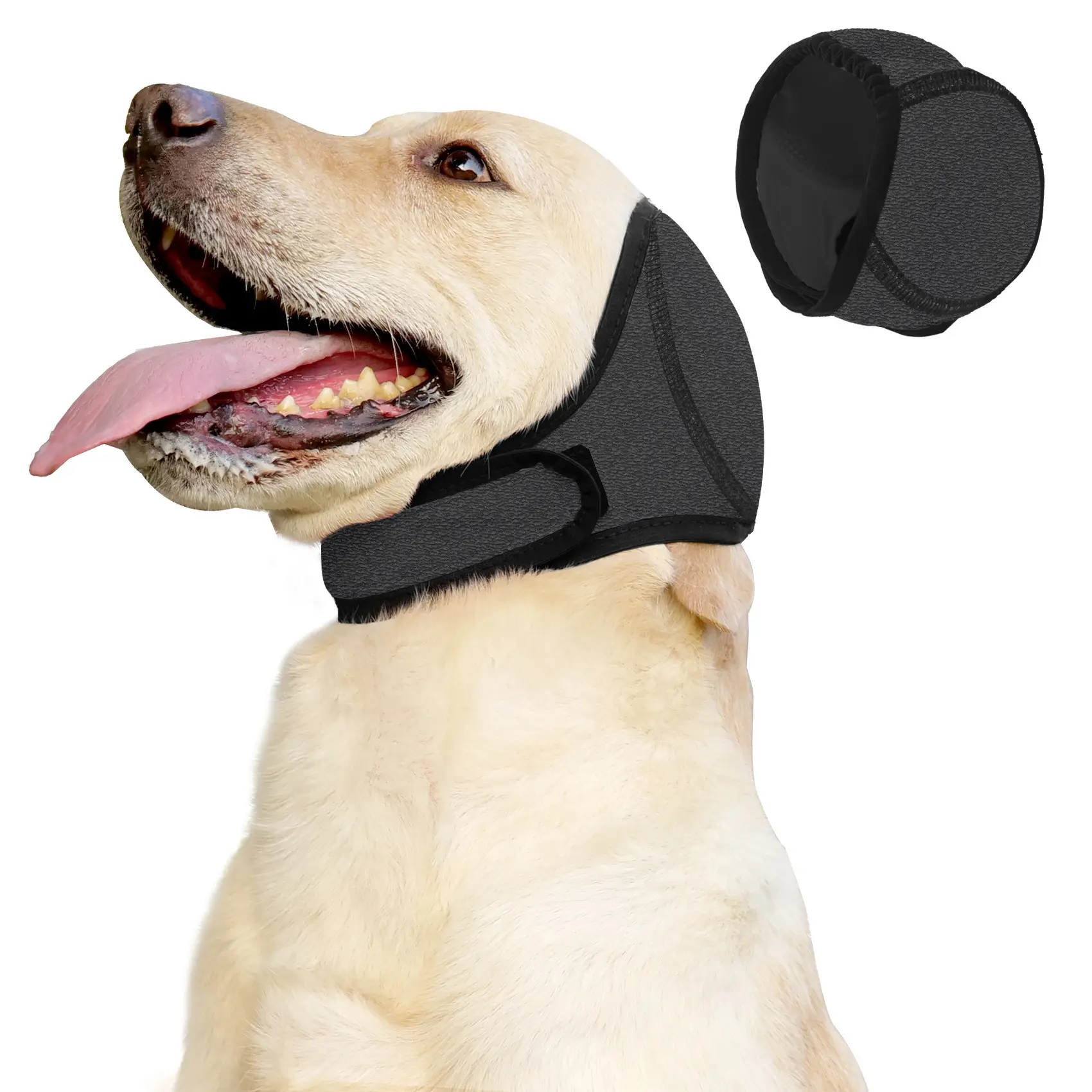 Adjustable Dog Ear Covers with Waterproof Fabric Shields Ears - Swimming & Winter Use, Daily Calming Protection for Fireworks/Thunder/Vacuums, Hook-and-Loop Strap, Machine Wash, Pet Snood for Small-Large Breeds, Adjustable Hook-And-Loop Strap