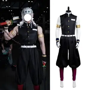 Anime Cosplay Uzui Tengen Costume Black Top Pants with Accessories Full Set for Men Halloween Carnival Party