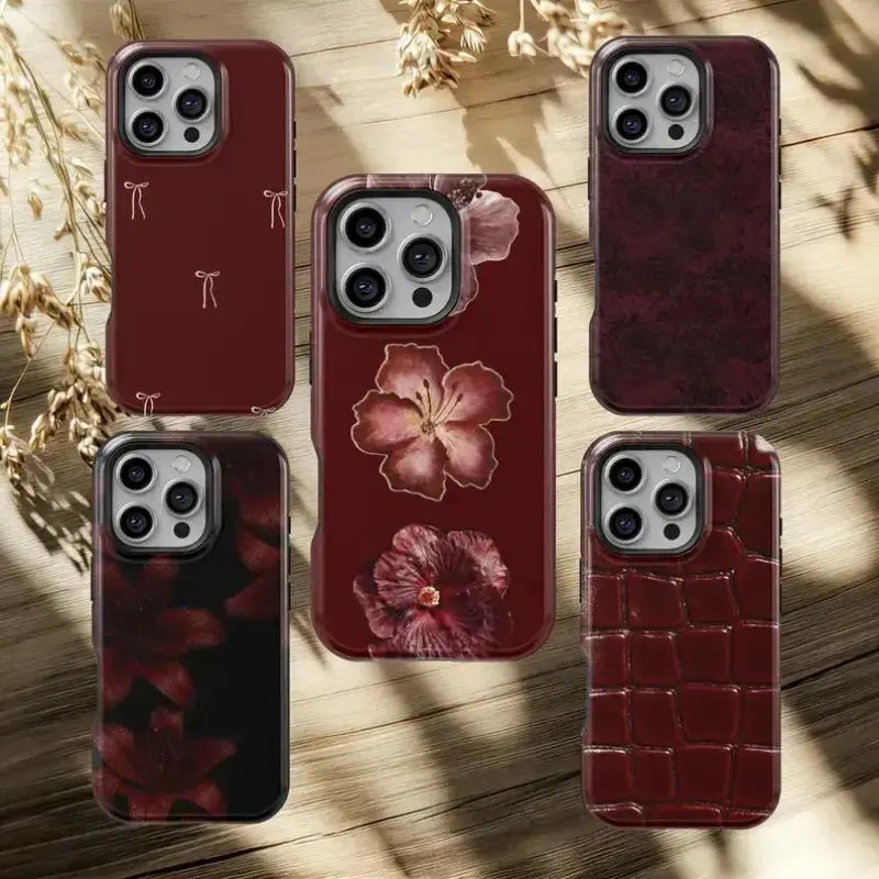 Burgundy Phone Case Moody Elegant Deep red Cover for iPhone17 ProMax /16/15/14/13/12/11 Plus for Samsung phones, suitable for both men and women, Perfect Gift for Women Men.A gift for the fans