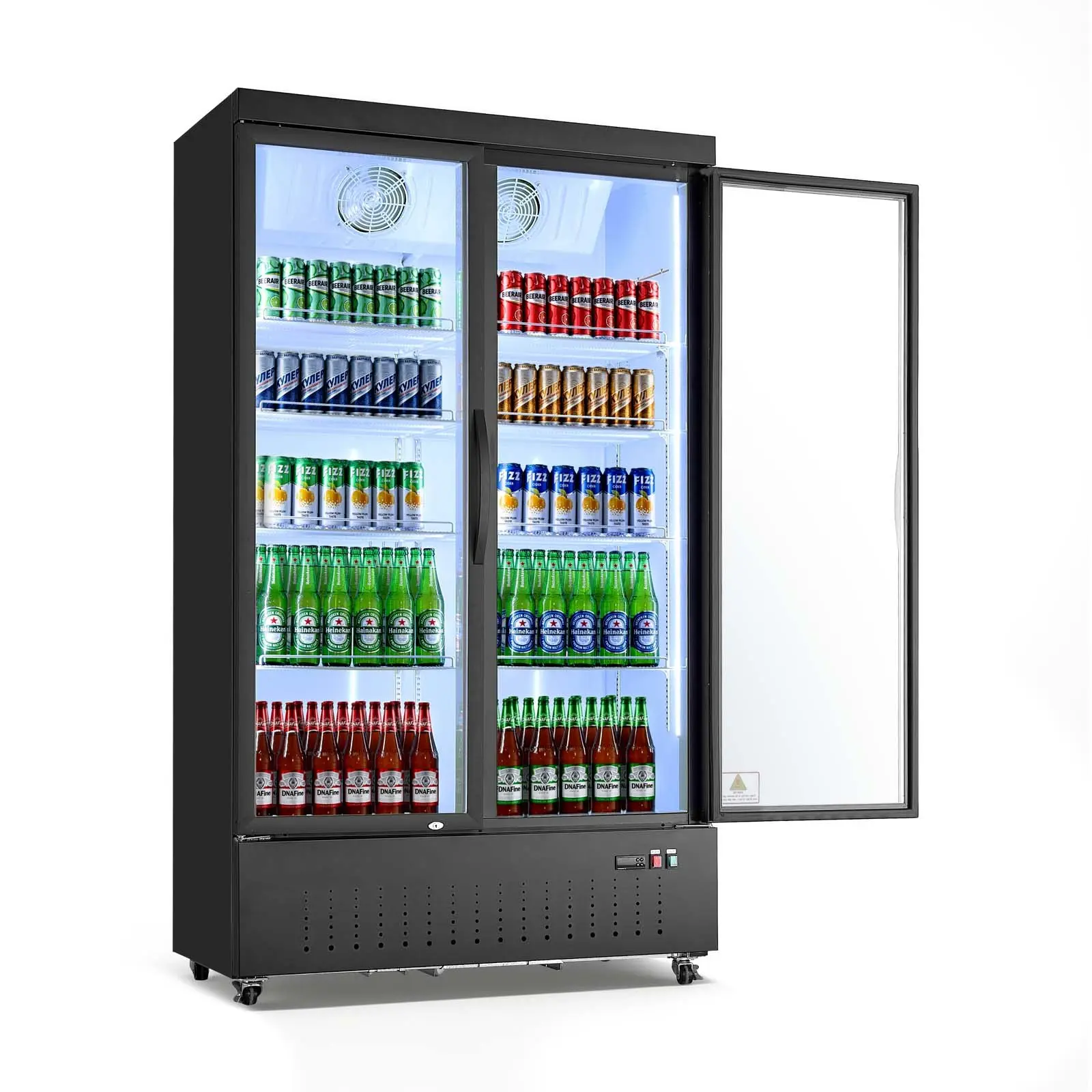 VEVOR Commercial Merchandiser Refrigerator, 29.3 Cu. Ft/ 830L Upright Beverage Cooler, 2 Glass Door Display Refrigerator with 8 Adjustable Shelves, Soft LED Light Casters for Bars Shops Supermarkets
