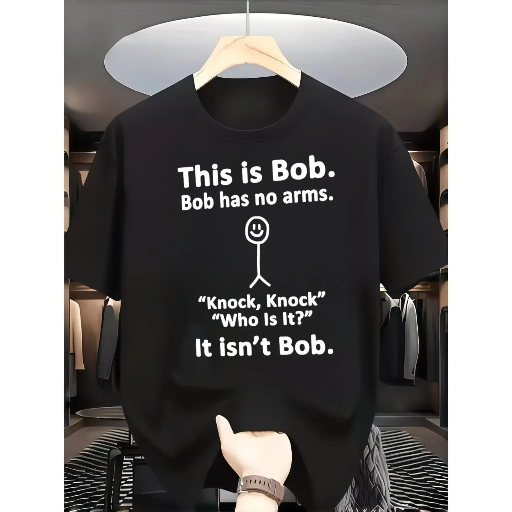 Casual Funny Graphic, Men's T-Shirt, This Is Bob Knock Knock Joke Text Print, Summer Daily Wear Casual Outfit, Gift For Friends Boyfriend Husband Brother