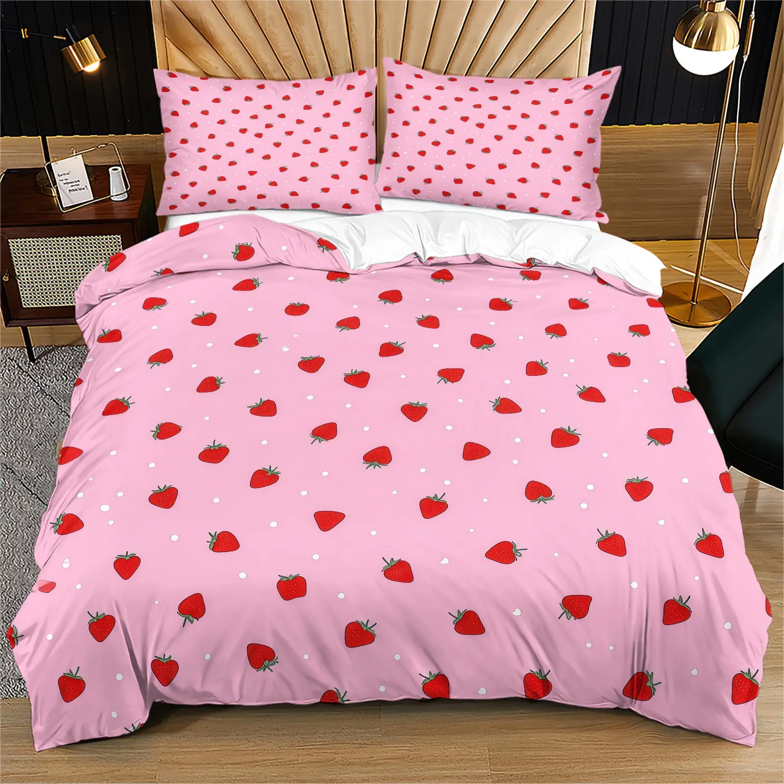 Strawberry Pattern Duvet Cover Set, Girls' Style Bedding Set, Including 1 Duvet Cover And 1 Or 2 Pillowcases (Excluding Padding), Suitable For Teenagers And Adults, Bedroom, Apartment, Guest Room, Dormitory Scenes
