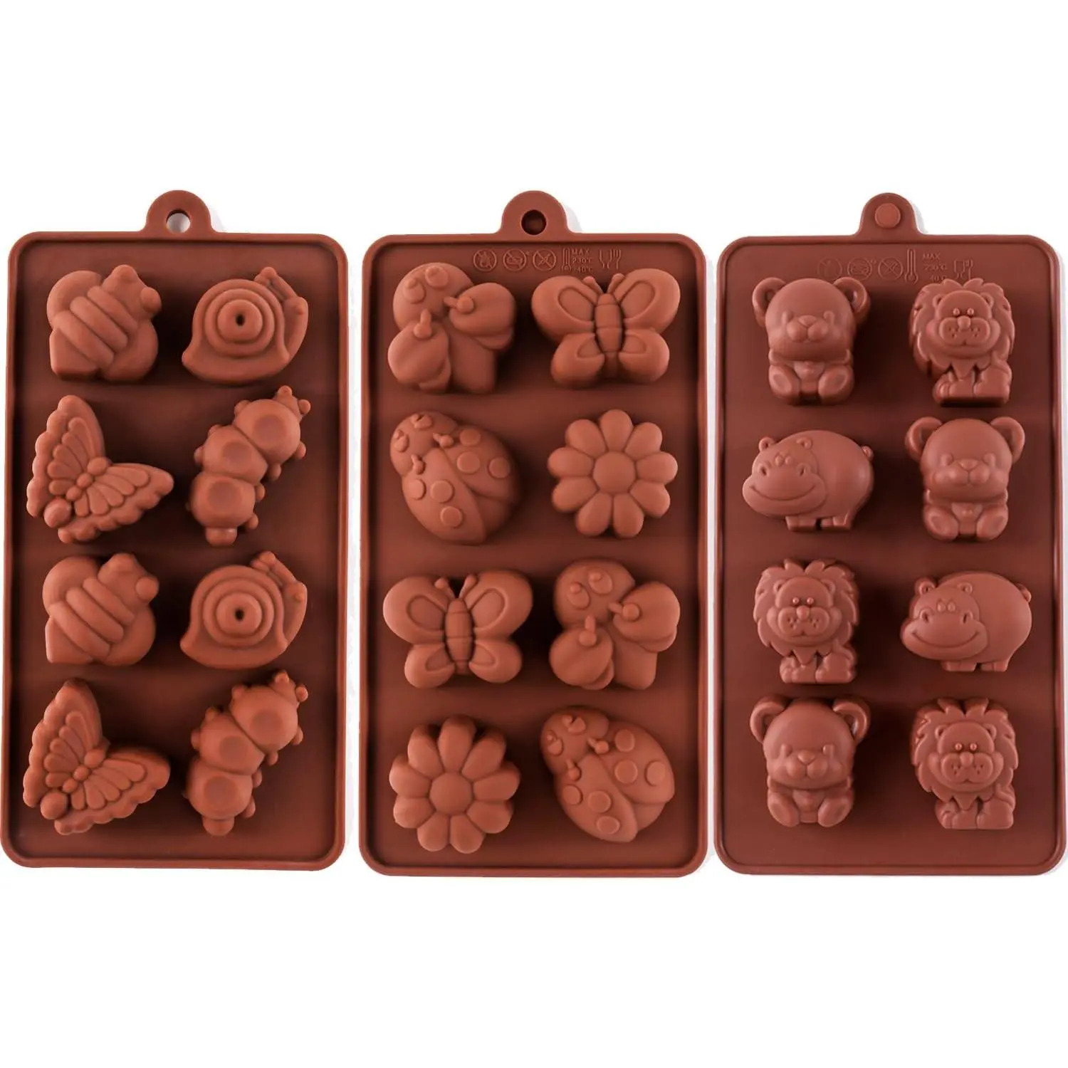 Silicone Molds Non-stick Chocolate Candy Mold,Soap Molds,Silicone Baking mold Making Kit, Set of 3 Forest Theme with Different Shapes Animals,Lovely & Fun for Kids