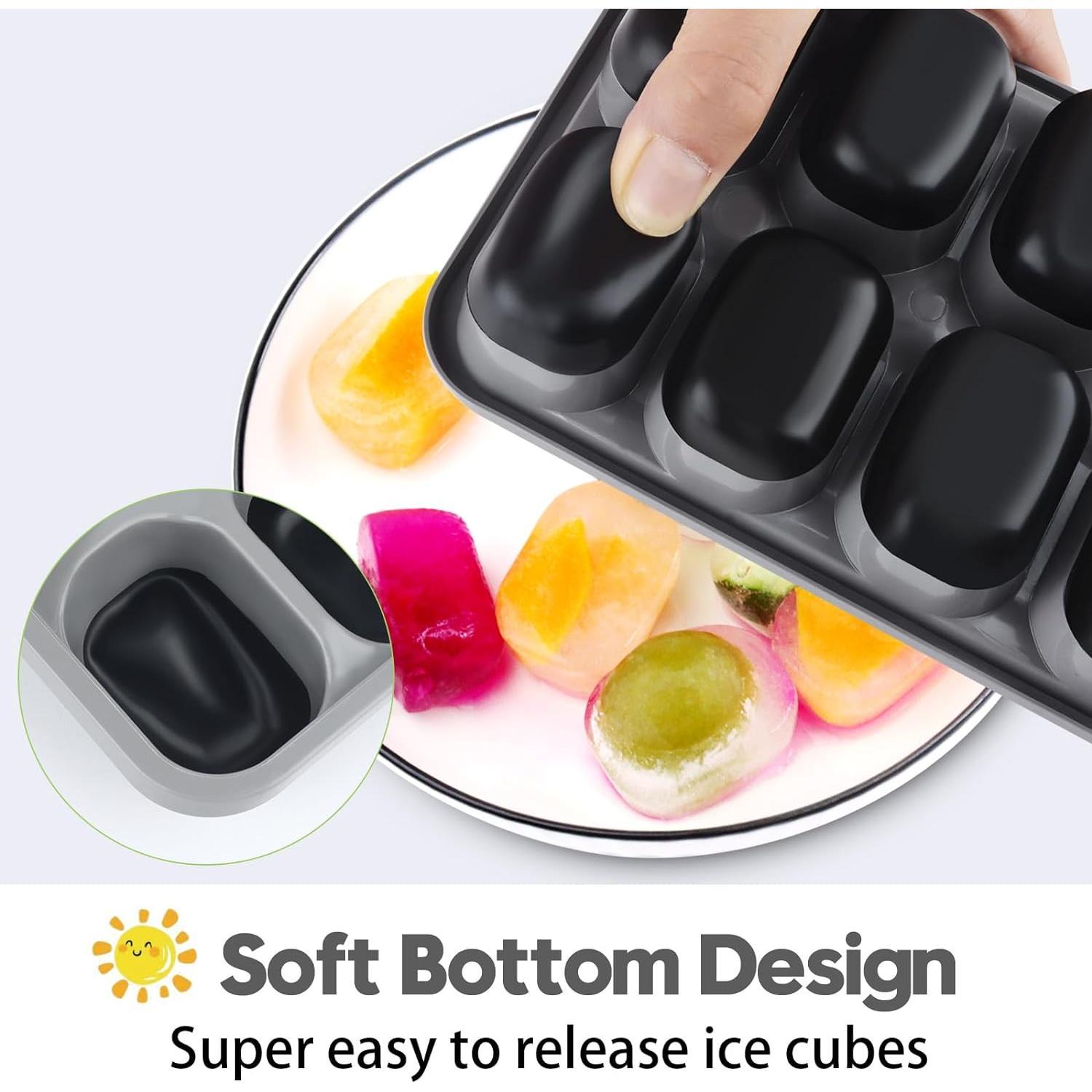 Ice Cube Tray 4 Pack, Easy-Release & Flexible 56 count  Ice Cube Trays with Spill-Resistant Removable Lid, Stackable Ice Trays with Covers for Freezer,