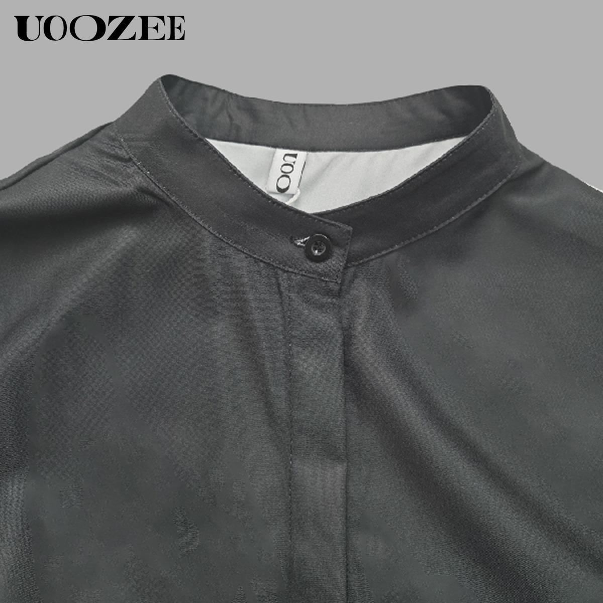 Split-Joint Pleated Floral Printed Floral Loose Long Sleeves Stand Collar Trench Coats Tops Elegant