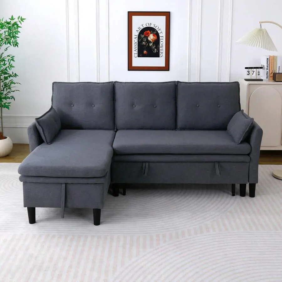 L-Shaped Reversible Chaise Sectional Sofa With Storage - Cotton-Linen, Office & Apartment Ready,lounge,chair,boneless upholster couch,bean,bag,crate,and,barrel,compression,foam,,mattress,deals,corduroy,,
