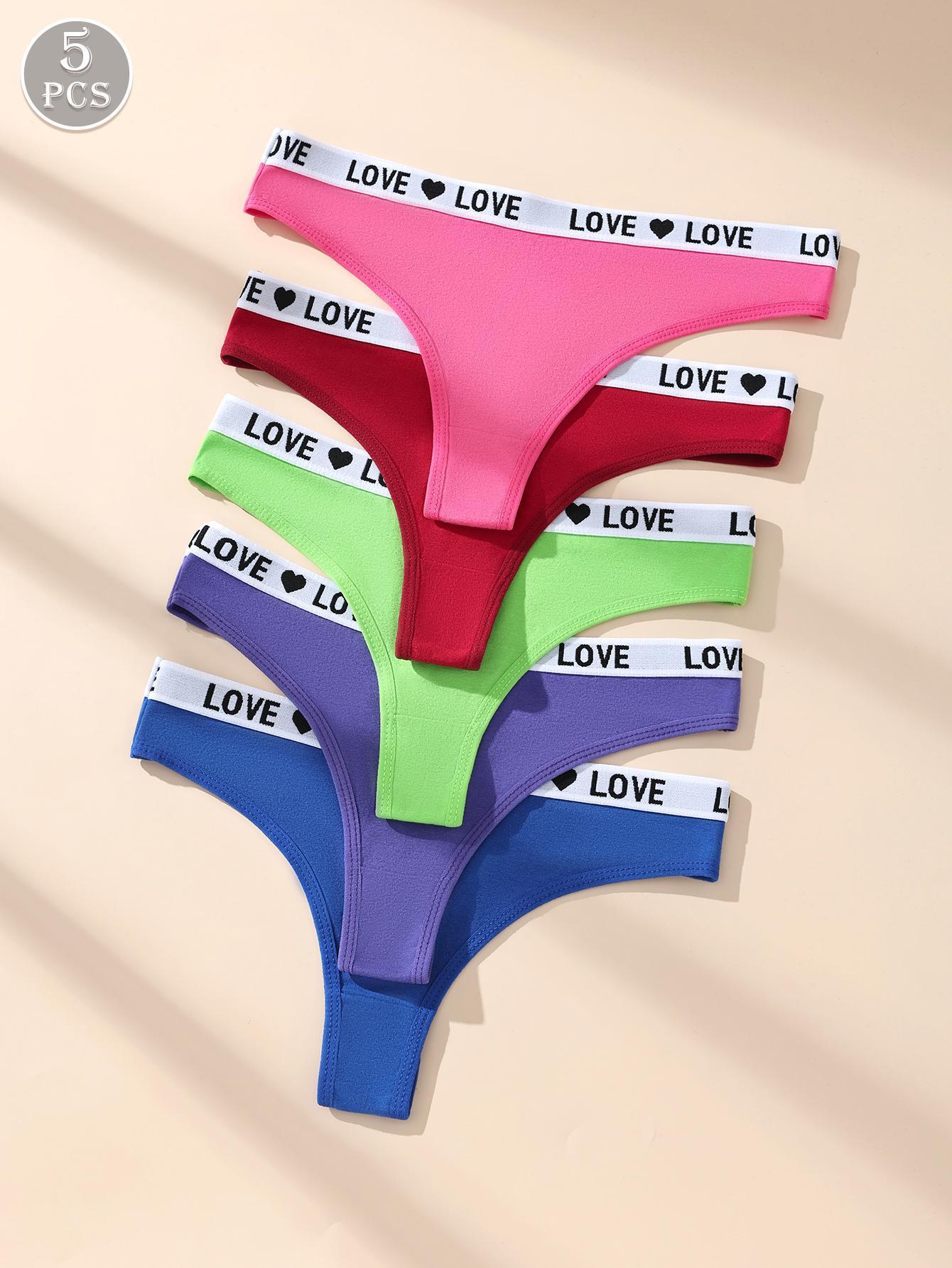 5/7 Pack Hotcom Women's Low Waist Thong Panties Cotton Spandex Love Heart Waistband Comfortable Breathable Invisible Underwear FallFreshness Outdoorfun SpringStatements
