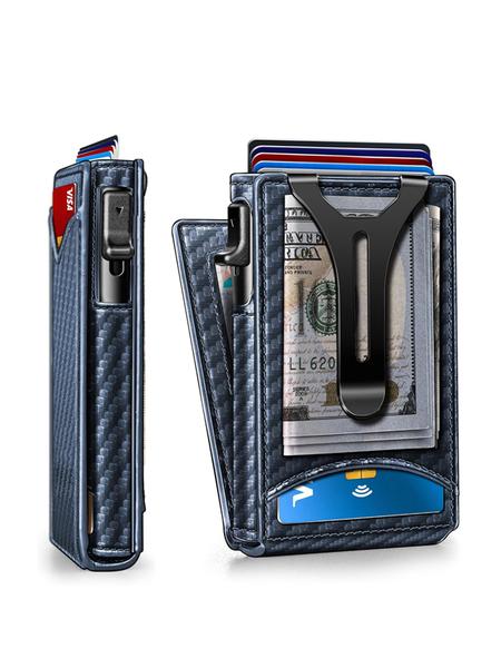Men's Small Wallet Magnetic Metal Automatic Card Holder, Rfid Anti-Theft Credit Card Case, Multi-Card Slots ID Window Money Clip, Magnetic Card Holders