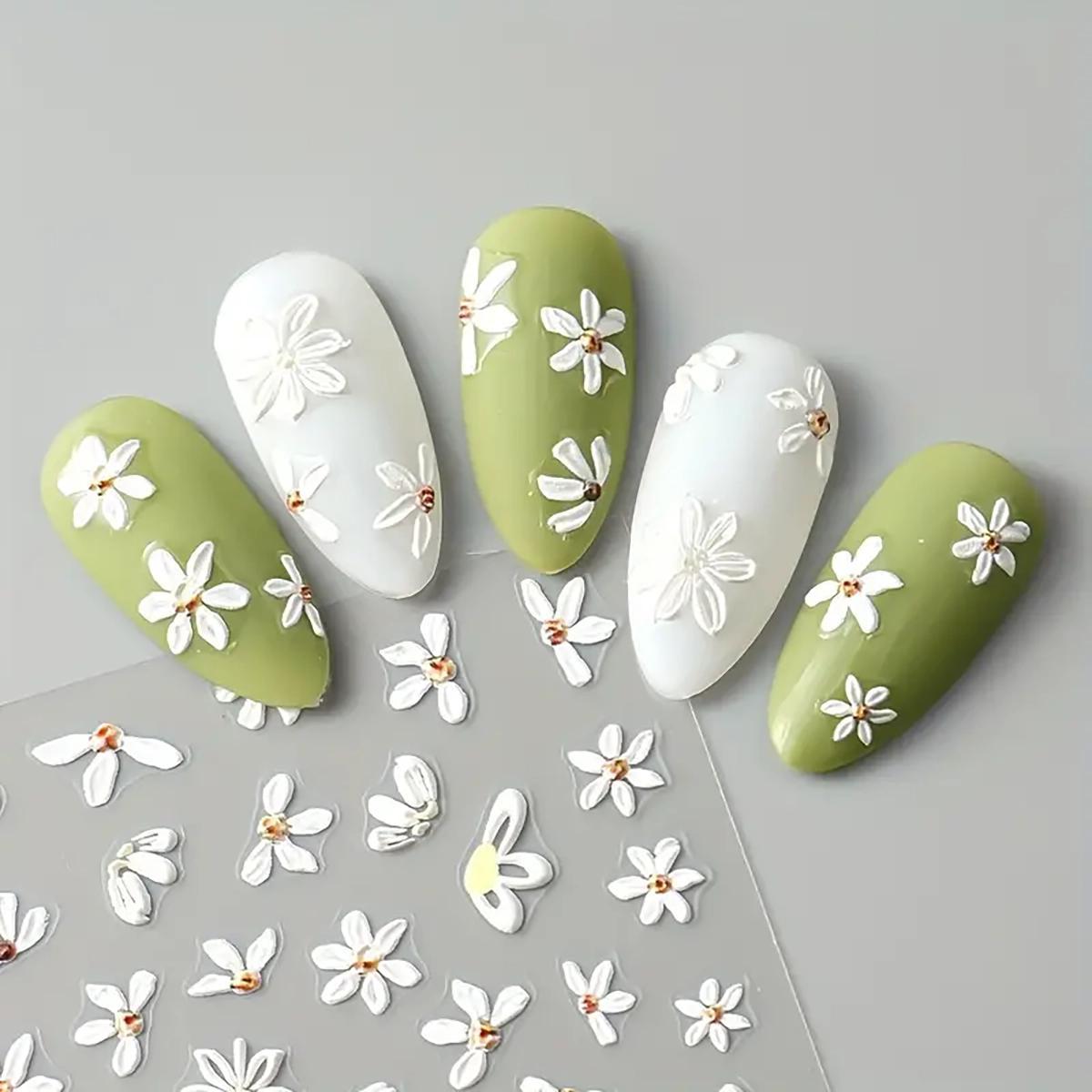 5D Embossed Daisy Design Nail Art Stickers, 6 Counts/set Flower Design Nail Art Decals, Self Adhesive Nail Art Supplies for Women and Girls, Christmas, Christmas Gift