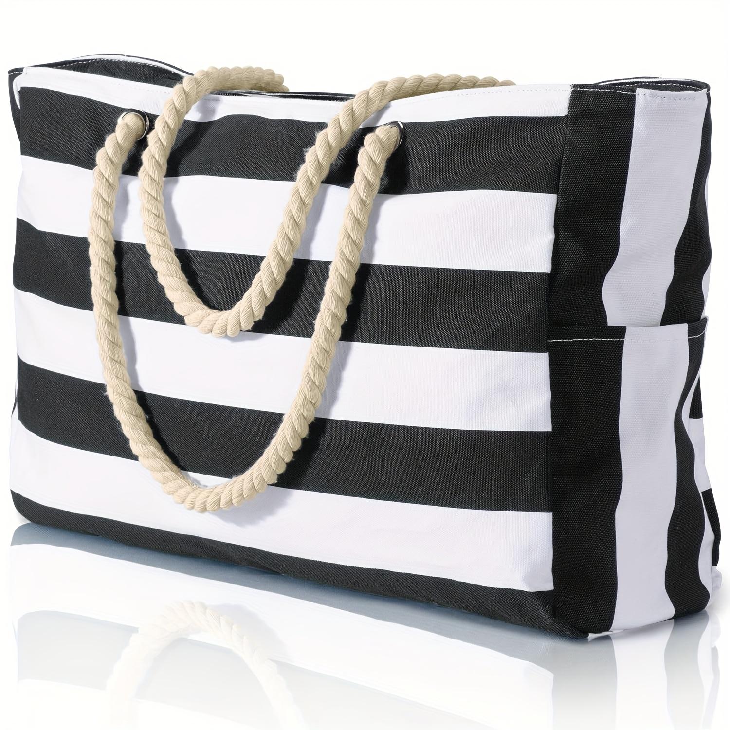 Women's Large Waterproof Beach Bag, Zipper-Closure Sandproof Swimming Pool Tote, Oversized Handheld Beach Bag for Summer, Striped Tote Bag Women's Large Waterproof Beach Bag, Zipper-Closure Sandproof Swimming Pool Tote, Oversized Handheld Beach Bag for Summer, Striped Tote Bag