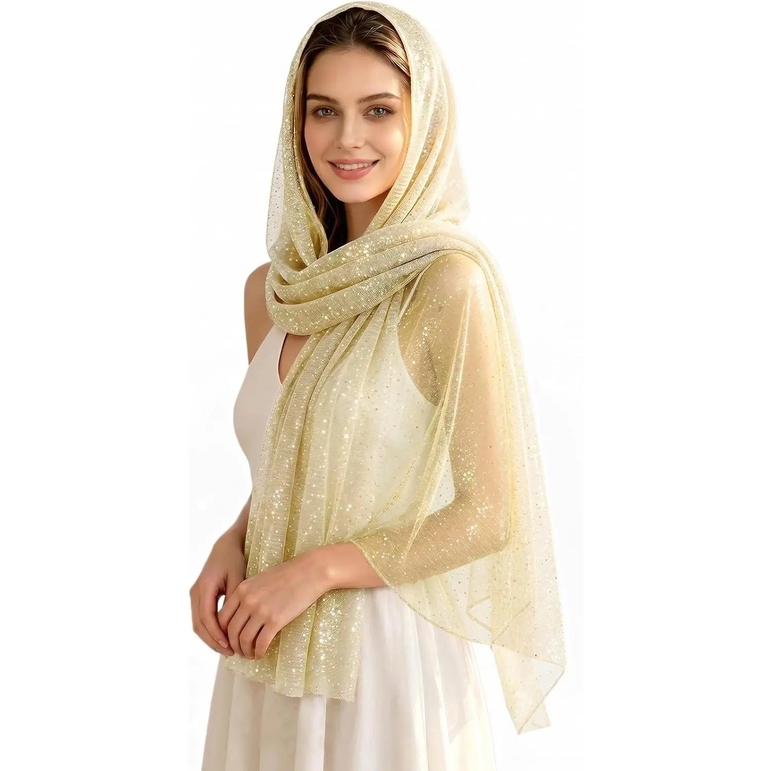 Women Sequin Scarf Sparkly   Scarf Hijab Sheer Mesh Scarves Glitter Shawls and Wraps for Evening Dresses